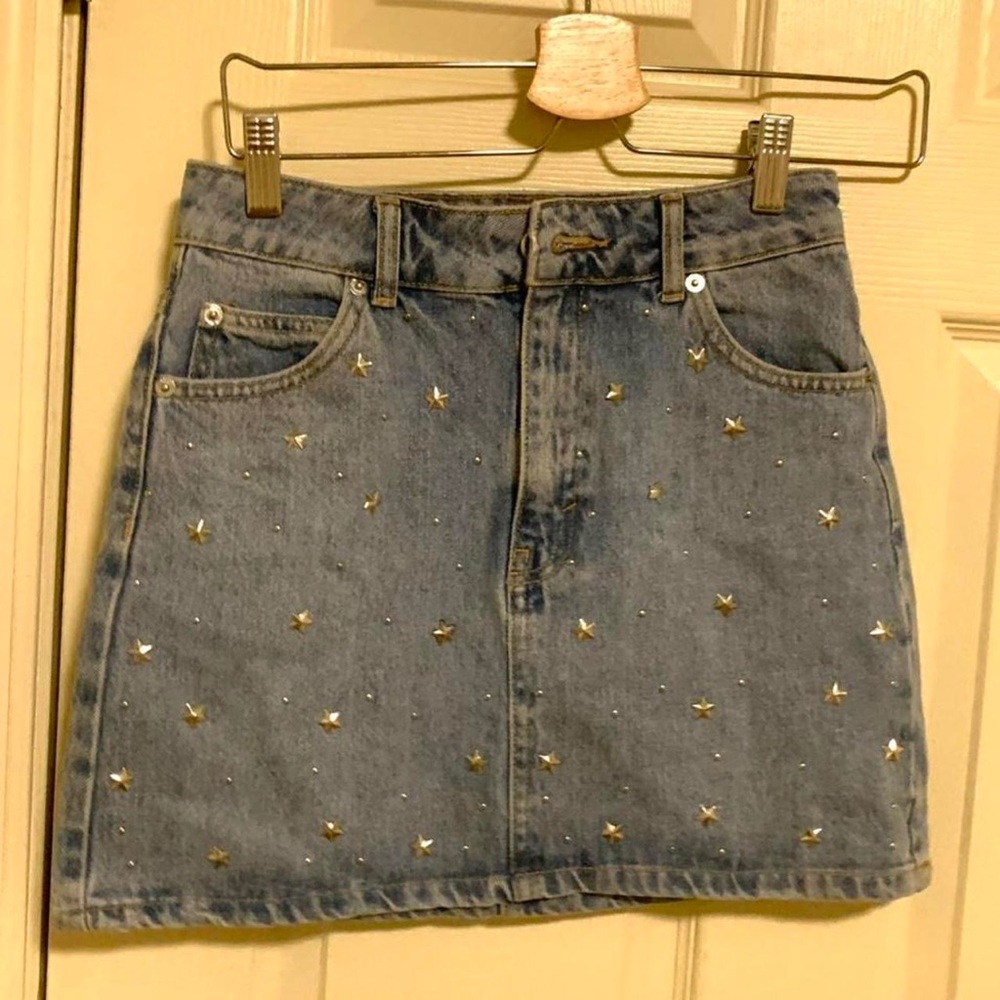 Topshop denim miniskirt with bedazzled stars